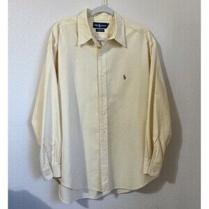 Vintage Ralph Lauren Yarmouth Oxford Shirt Men Yellow LongSleeve 17-34 Pony Logo